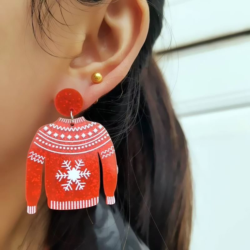 1 Pair Fashion Snowflake Printing Arylic Drop Earrings display picture 4
