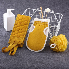 Three-piece bath towel set, thickened mud decontamination pull-back strip bath ball combination set, exfoliating bath gloves