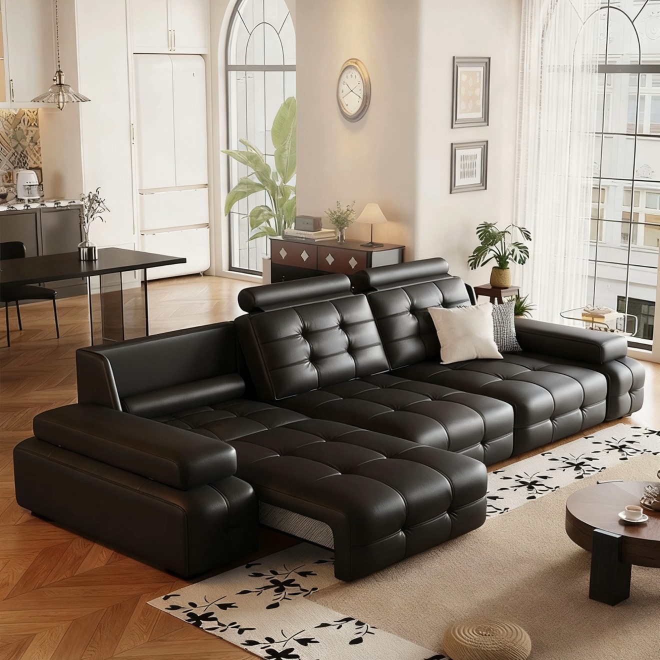 Italian-Style Lawrence Electric Sofa Bed for Living Room, Internet-Famous Multifunctional Electric Dual-Use, Extendable, Sliding, Zero-Backrest Against the Wall