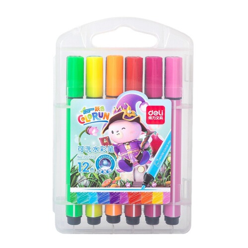 Deli stationery triangle thick rod watercolor pen children's painting coloring pen graffiti 12 colors 36 colors 48 colors washable