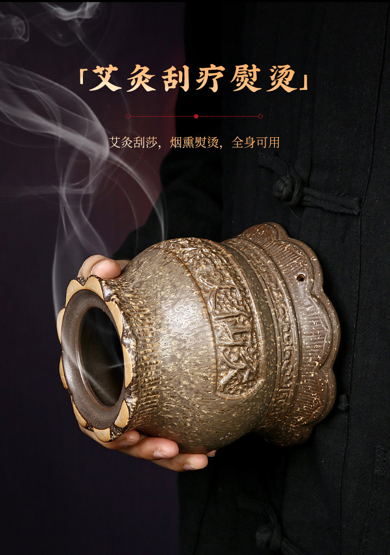 Ceramic Bian Stone Lotus Fire Dragon Cup Moxibustion Gua Sha Jar for Home Wellness 11cm 400g specifications