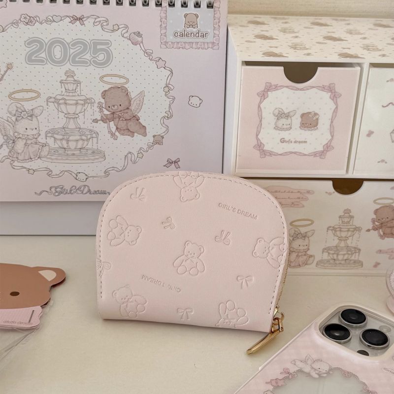 新しいinsガールシェルカードホルダーベアエンボス財布コンパクト収納かわいいマルチカードスロット大容量カードホルダー|undefined