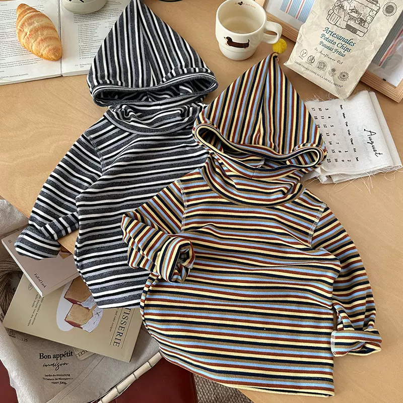 儿童长袖t恤 2025秋冬新款洋气宝宝秋装小童条纹打底衫QY256366