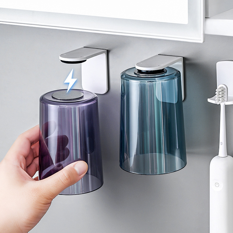Magnetic Toilet Storage Rack, Wall-Mounted Toothbrush Cup, No-Drill Toothbrush Holder, Plastic Mouthwash Cup Holder, Daily Necessities