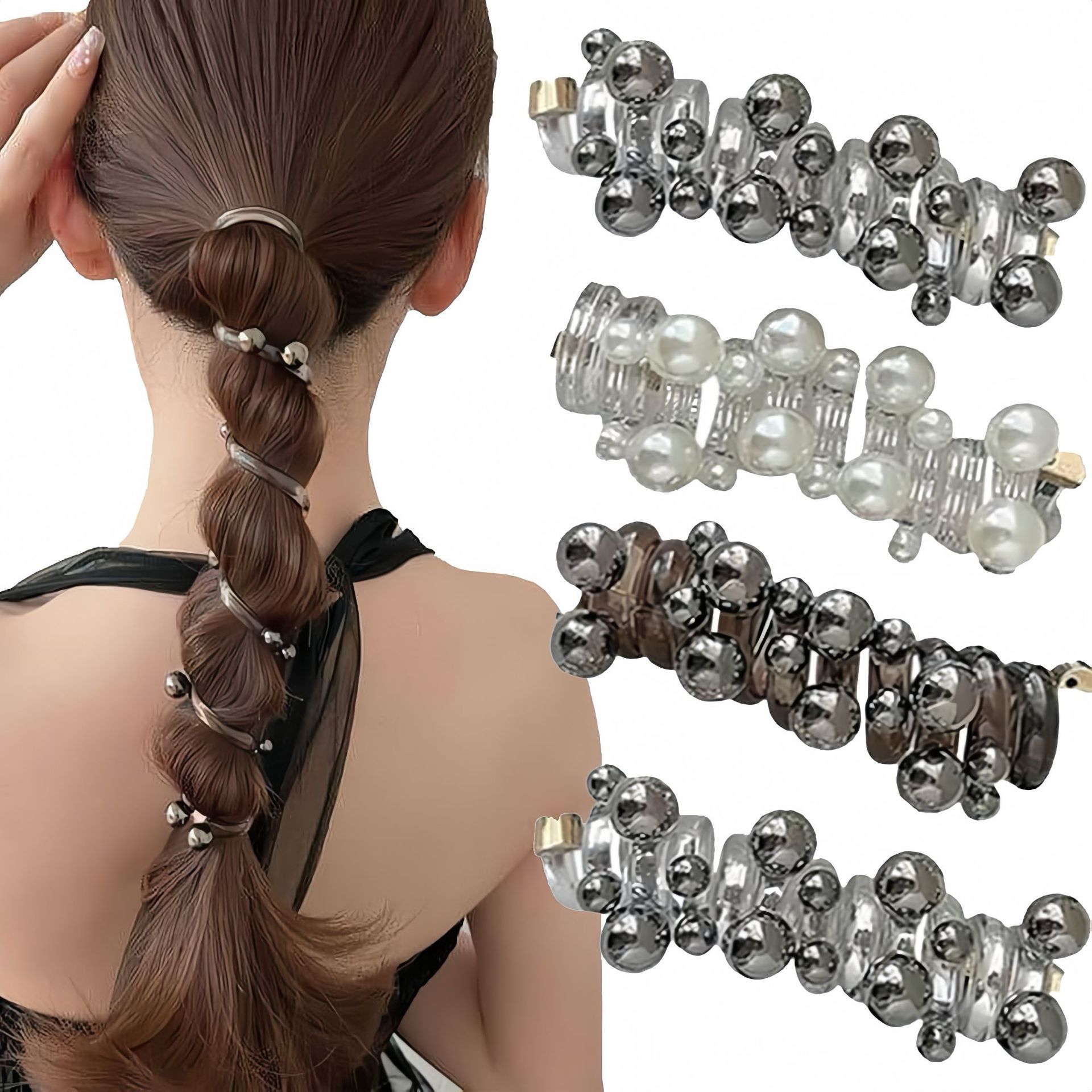 Línea telefónica trenzada transfronteriza, anillo para el cabello, perla, cabello trenzado recto, artefacto femenino, cola de caballo alta, burbuja, cabello trenzado, cuerda, accesorios para el cabello