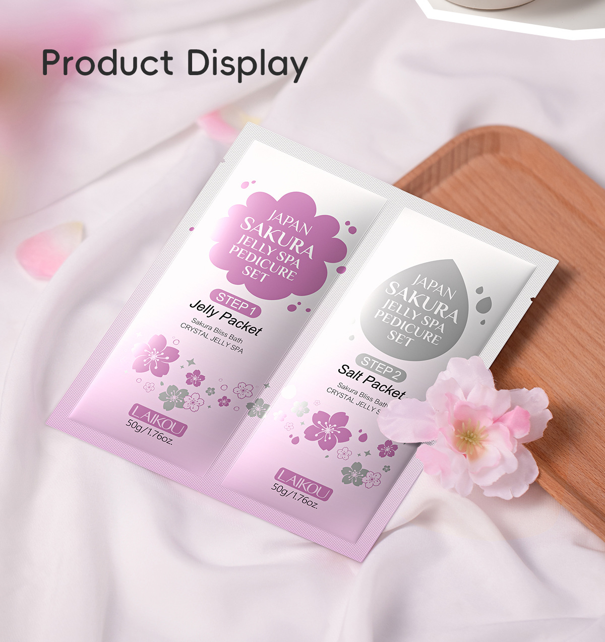 Laikou Cherry Blossom Foot Bath Salt 50g+50g hydrates, moisturizes, cleanses and leaves a lasting fragrance. Factory in stock, one-piece consignment undefined