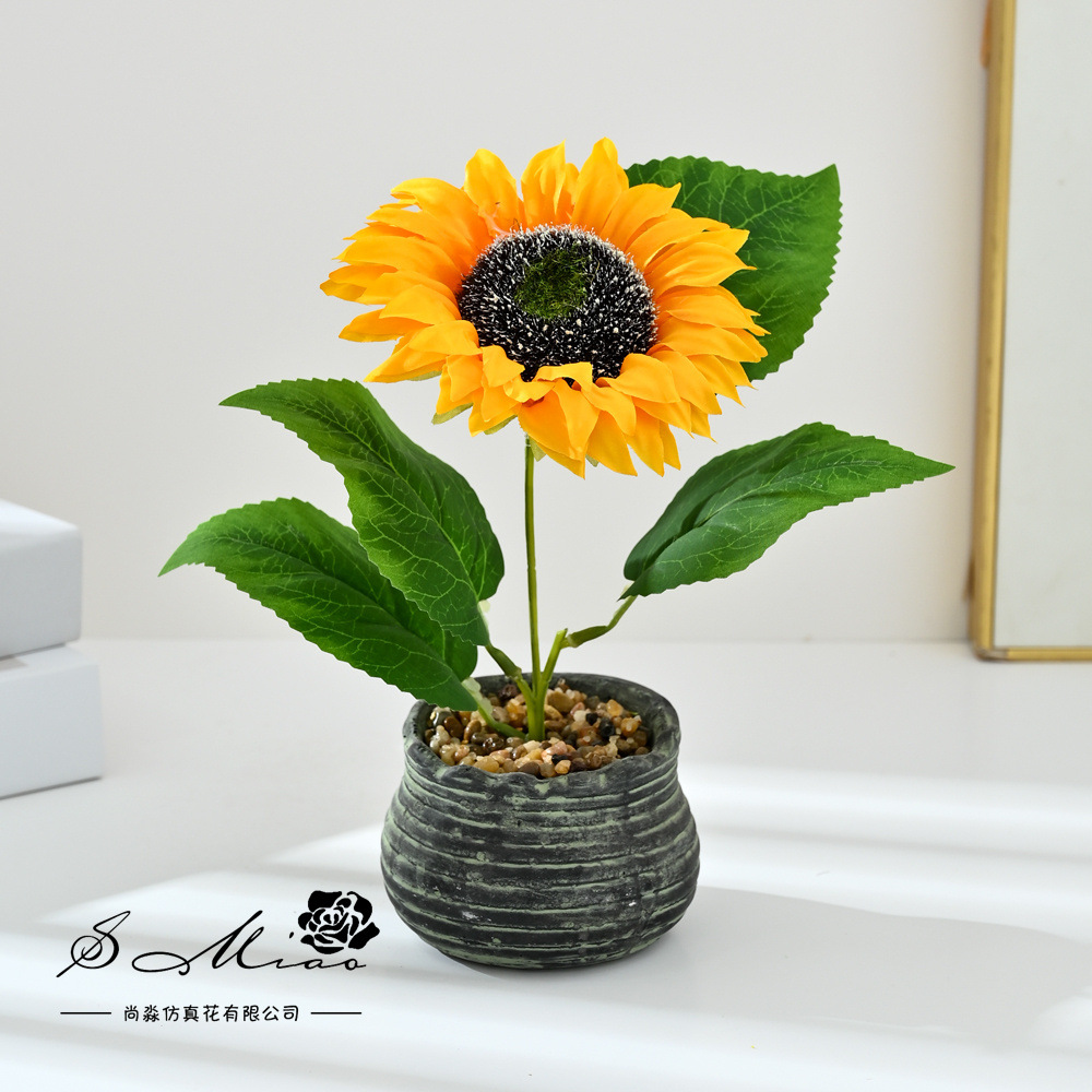 Girasoles transfronterizos pequeños bonsai imitación maceta flores falsas props de fotografía flores artificiales bodas decoración del hogar image 1