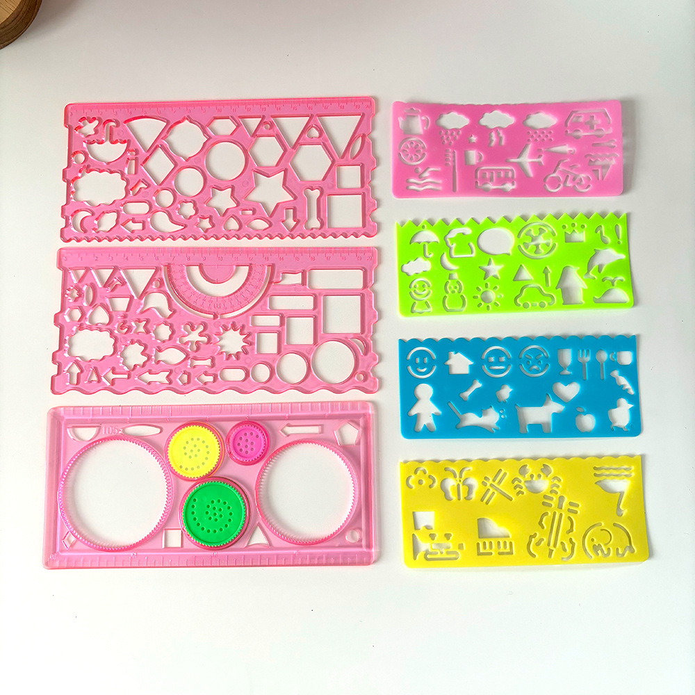 20cm7 piezas de conjunto de regla de dibujo de dibujo plantilla regla de conjunto de herramientas regalo de recompensa para niños estudiantes caliéndide
