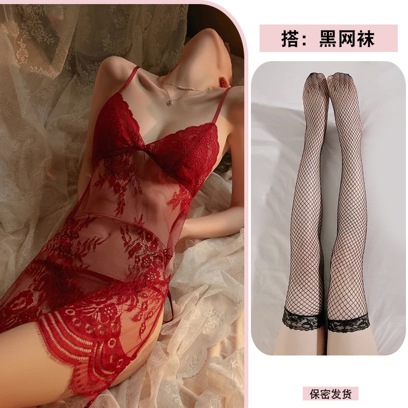 레드 + 블랙 망사 스타킹