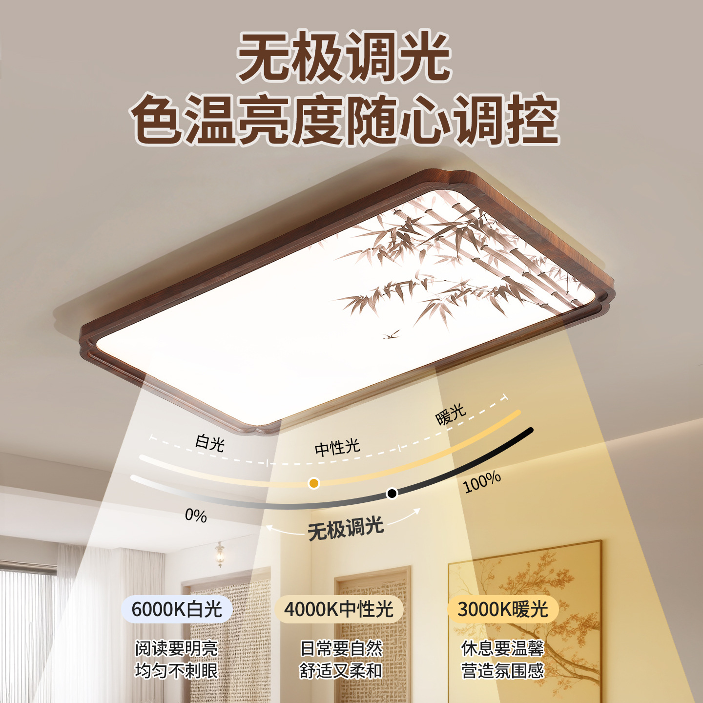 Luz de techo de la sala de estar nueva luz china de madera de nuez negra de estilo Song estética lámpara de dormitorio lámpara de bambú lámpara de restaurante 263L