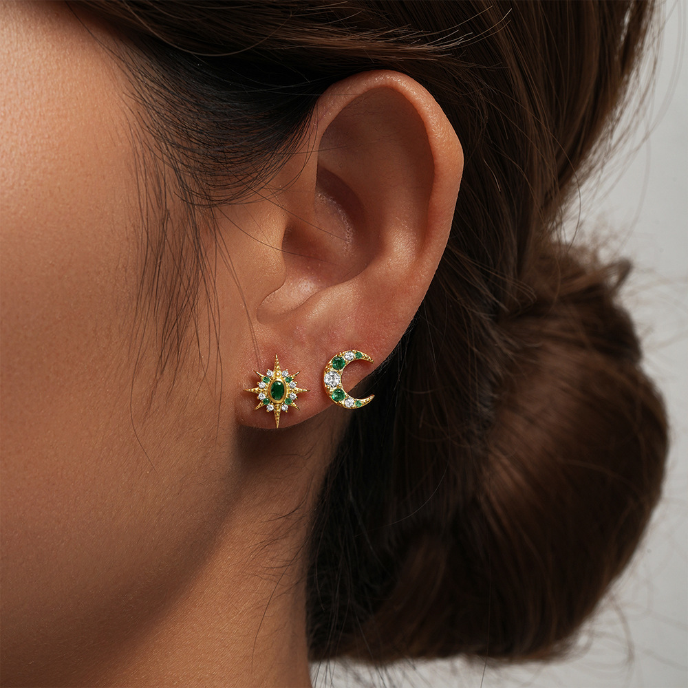 9g Weight 925 Sterling Silver Ear Needle Material Ear Studs Classification 1 Pair Quantity Daily, Date Occasion 925 Sterling Silver Material Star, Moon Pattern Women's Gender Plating Design Elegant Style 1 Pair 925 Sterling Silver Star Moon Ear Studs 4