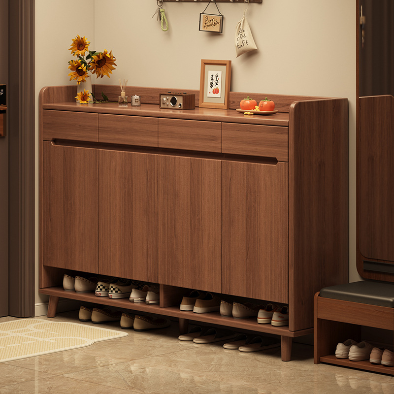 Solid Wood Shoe Cabinet for Home Entrance, New 2025 Popular Model, Indoor New Chinese-Style Foyer Cabinet with Integrated Wall Shoe Rack