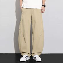 2026春夏季新款欧美日韩港纯棉弯刀卡其色宽松直筒休闲裤男pants