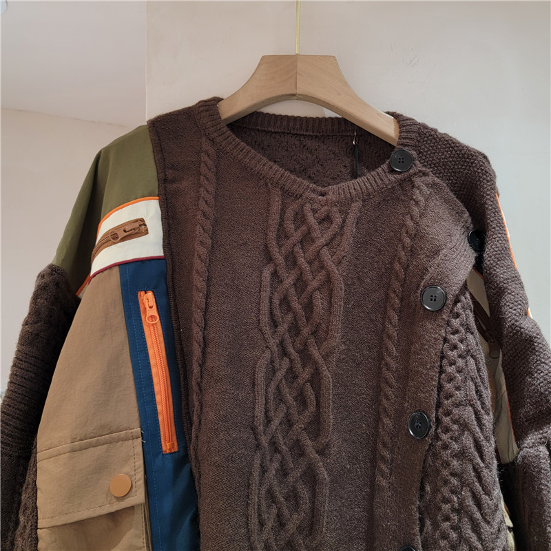 2023 invierno nuevo estilo coreano suave glutinoso perezoso superior de alta gama Super hermosa moda todo partido marrón costura suéter