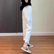 白色哈伦牛仔裤女弹力秋秋小脚萝卜裤高腰显宽松九分老爹裤