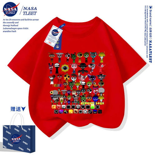 NASA co-branded Sprunki Rhythm Box accessories children's short-sleeved t-shirt men and women's cotton T-shirt summer 