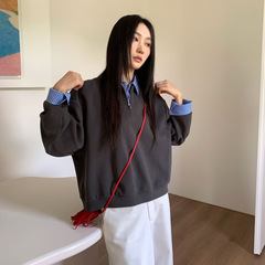 6up韩系早秋假两件卫衣2025广州13行新款宽松复古慵懒上衣女50212