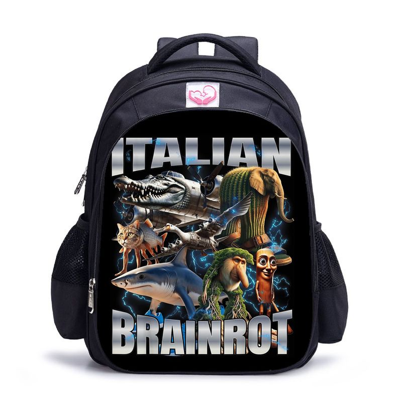 国境を越えた新しいイタリアの Brainrot 山と海の経典外国木製スティックマンバックパック通気性と耐摩耗性バックパック|undefined