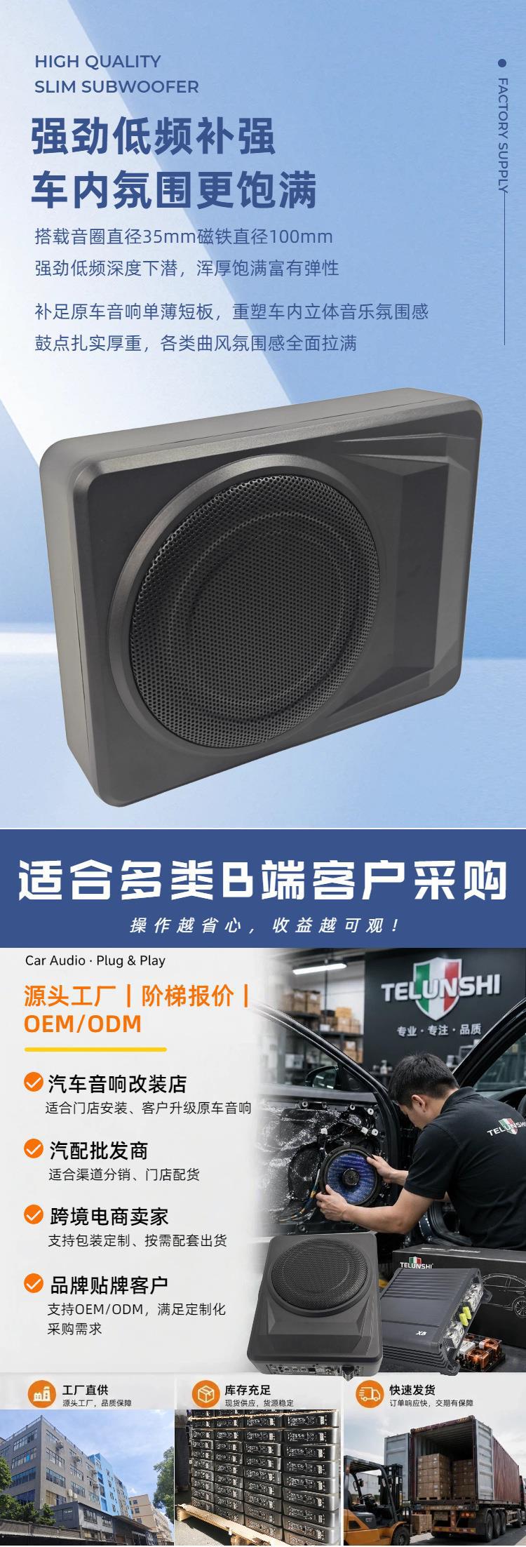 Source Factory 8inch 10inch Active Ultra-Thin Subwoofer 12V Car Audio System for Under-Seat Modification Wholesale