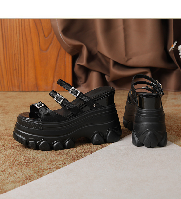 Sandal cao gót nữ đế xuồng 12cm da bò nguyên chất quai ngang — Màu đen, Màu trắng be, Màu hạnh nhân đậm chi tiết 29