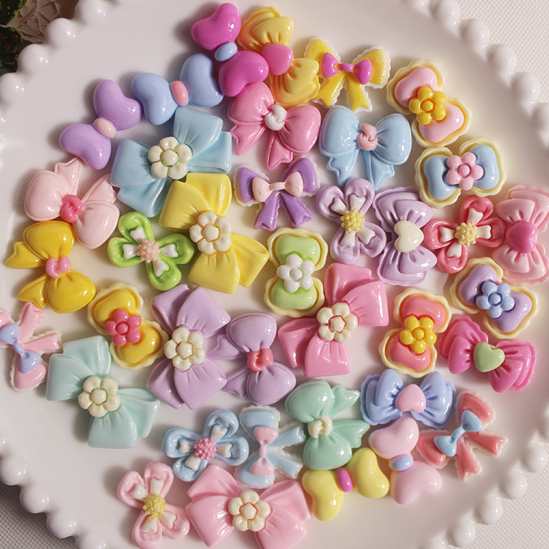Gloss cute bow DIY cream glue resin patch hand made homemade hairpin hair accessories pendant wholesale