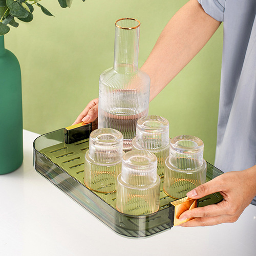 Light luxury tea tray tea cup tray rectangular modern small living room water storage plastic water cup drain tray home