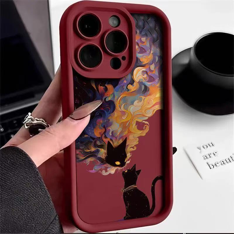 Pareja gato negro europeo y americano para iPhone 16pro funda para teléfono móvil Apple 15 anti-caída 14/13promax nuevo 12