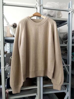 冬新款元宝针圆领加厚纯色山羊绒衫女宽松慵懒大码内搭打底衫毛衣|ms