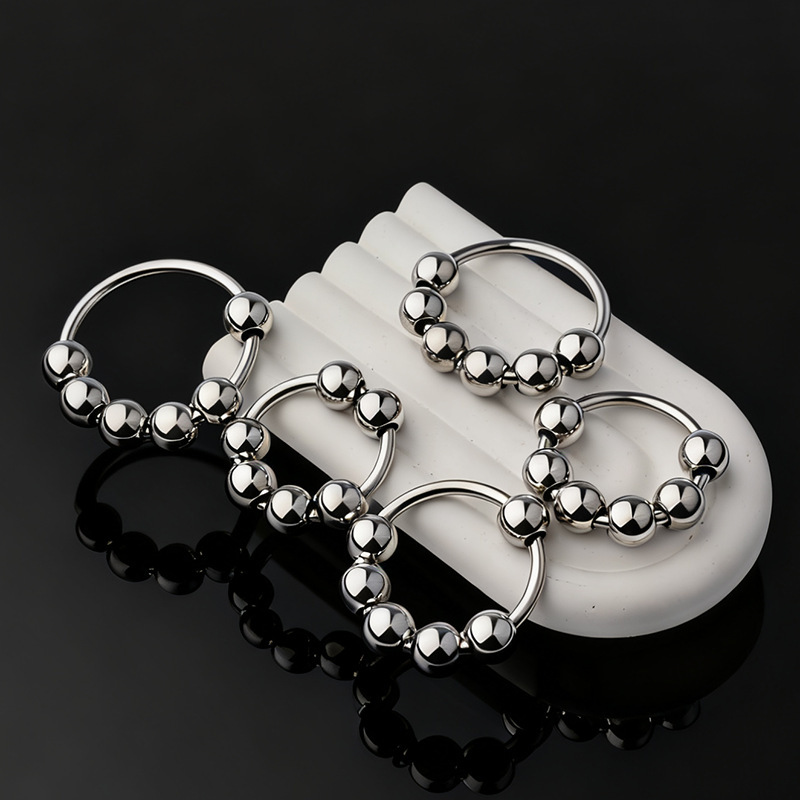 Metal Six-Bead Lock Ring, 40mm Inner Diameter, Hypoallergenic Steel Penis Ring — detail image 5