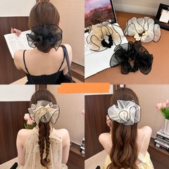 初春バレエ系～ニッチブラックオーガンジーヘアゴム扇形スカートボールヘアロープカチューシャ