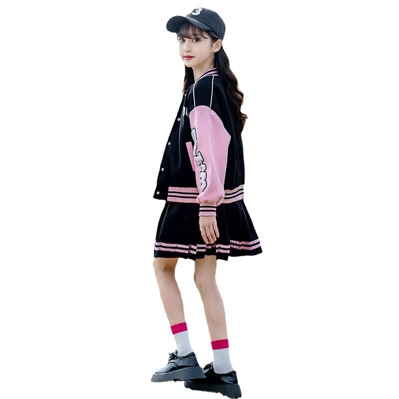 Chaqueta de béisbol para niñas conjunto de dos piezas de primavera y otoño 2023 nuevos niños medianos y grandes ropa de estudiante traje de niña Falda plisada