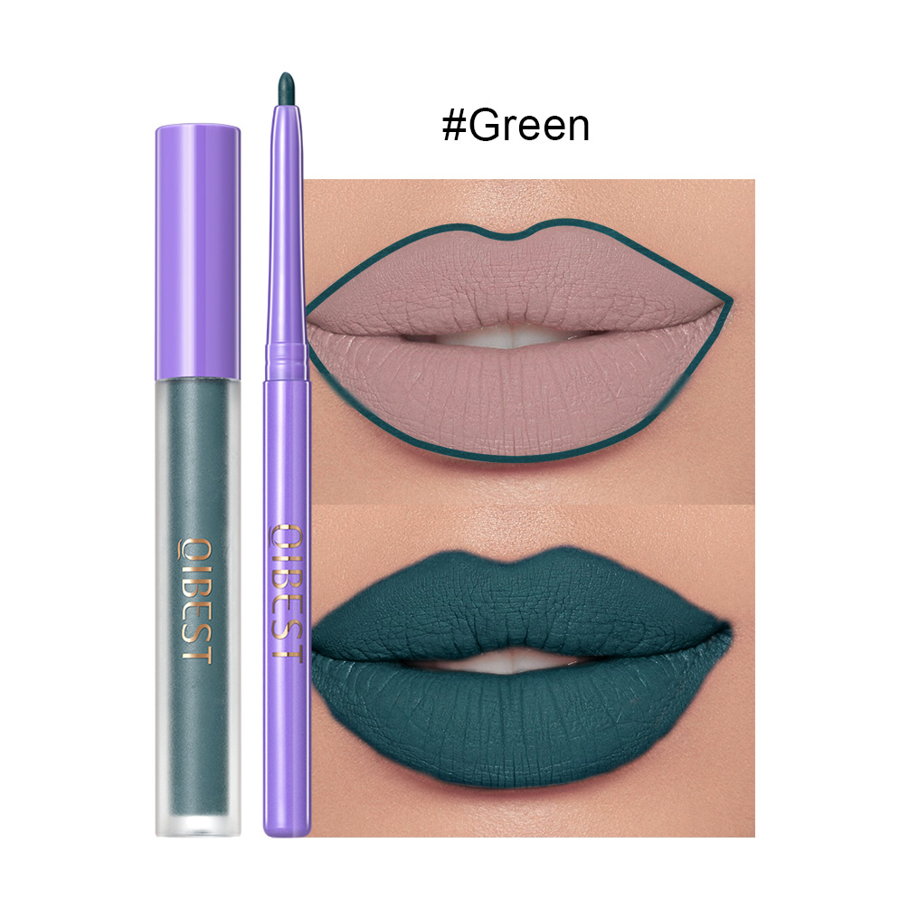 QIBEST new non-stick cup non-fading lip gloss modified lip liner suit matte long-lasting color lipstick