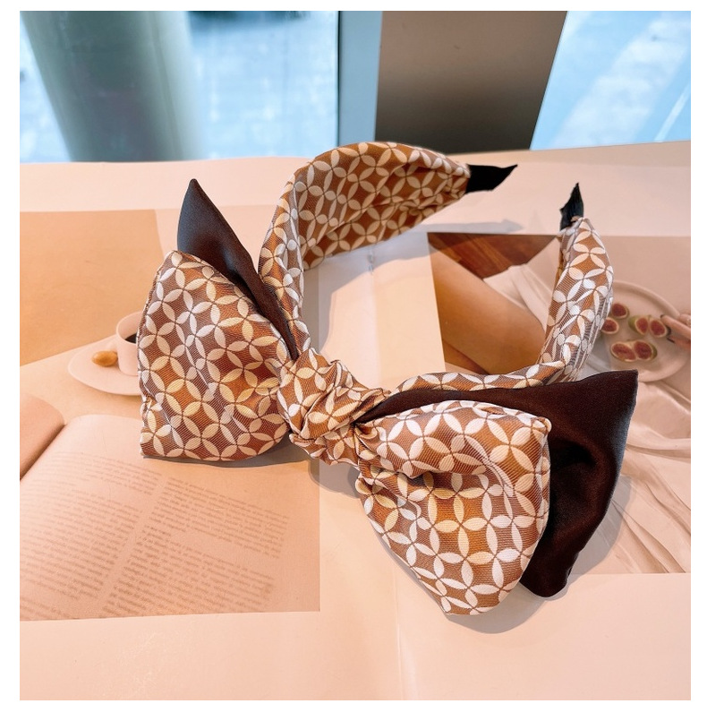 European And American Style Retro ~ Korean Plaid Brown With Plaid Geometric Dongdaemun Dot Foreign Trade Bow Headband For Women display picture 15