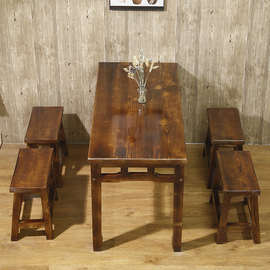 ✅批发实木岩板快餐桌椅饭店小吃店面馆餐桌碳化火锅烧烤长方形组