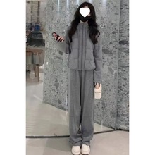 时尚休闲运动套装女秋冬装新款拼接棉衣加厚外套加绒直筒裤两件套