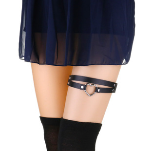 Amazon's New Punk Style Hip-Hop Double-Line Leggings Heart Cut Out Leg Rings Leg Straps Fashion Catwalk Pu Hanging Leg Accessories