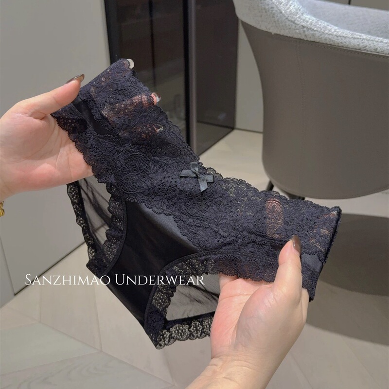 2025新款法式高级蕾丝内裤女款缎面冰丝无痕女士新款中低腰大码女|undefined