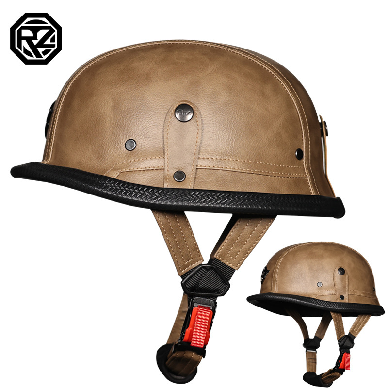 3C Alemania Segunda Guerra Mundial Casco de acero retro Casco de cuero Verano Retro Harley Medio casco Casco de motocicleta semi-cubierto Hombre