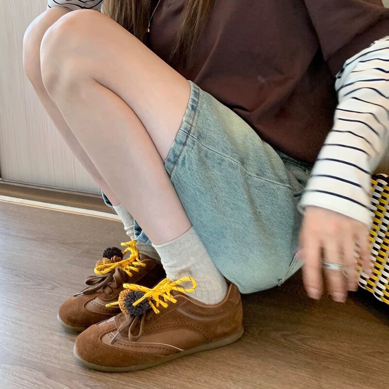 真皮复古德训鞋女2025新款时髦百搭撞色鞋带休闲运动鞋松果阿甘鞋|undefined