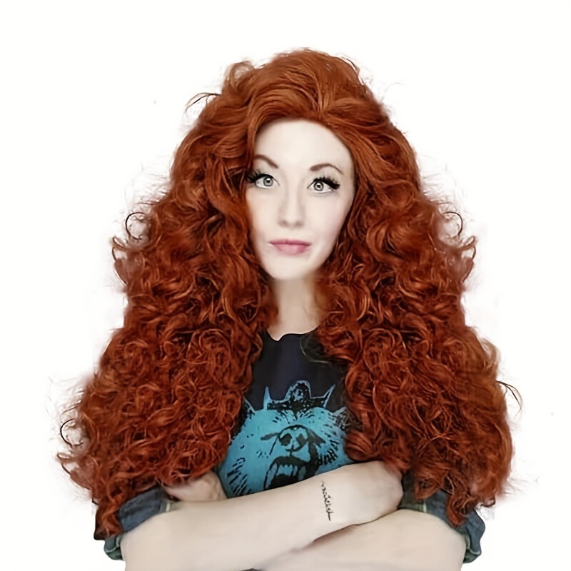 Brave Cosplay Brave Princess Merida Long Brown Wool Fluffy Curly Wig Instant Curl
