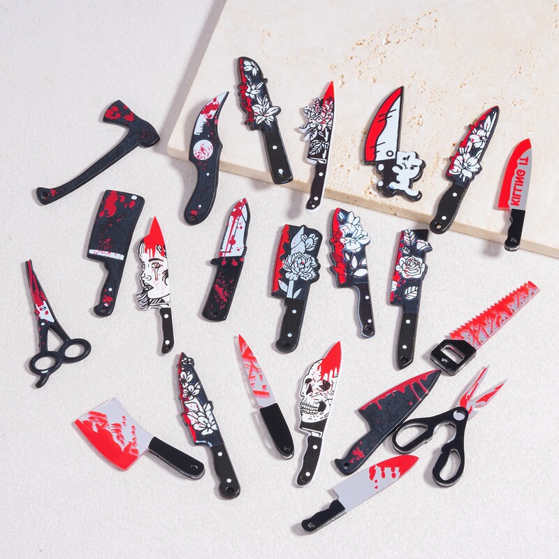 Cross-Border 22-Piece Acrylic Halloween Simulation Punk Knife, Sword, Axe, Scissors Weapon Pendant DIY Creative Accessories Cross-Border 22-Piece Acrylic Halloween Simulation Punk Knife, Sword, Axe, Scissors Weapon Pendant DIY Creative Accessories
