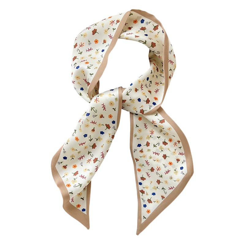 Элегантный маленький шелковый шарф цвета хаки для женщин, двусторонняя узкая лента, весенне-летний профессиональный декоративный шарф из искусственного шелка, универсальный.