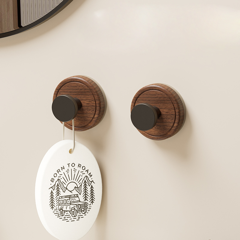 Suction Cup Hook with Vintage Walnut Wood Grain, High-End Bathroom and Restroom Adhesive Hook for Hanging Clothes Behind the Door