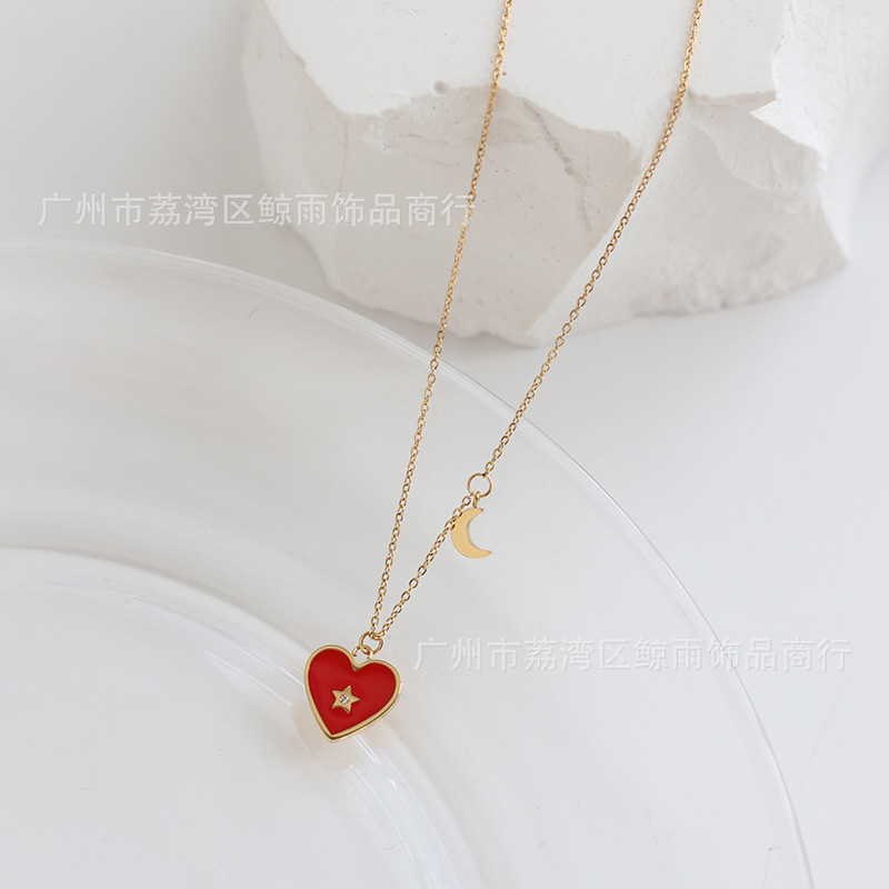 Wholesale Jewelry Enamel Red Heart Pendant Titanium Steel Necklace Nihaojewelry display picture 2