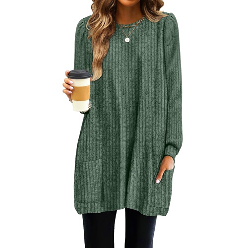 Autumn and Winter European and American Style TEMU Independent Website – Long-Sleeved, Loose-Fit Casual Bubble T-Shirt for Women