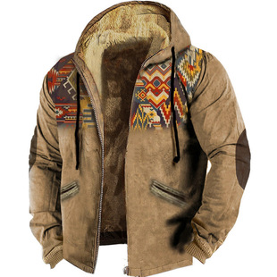 European and American cross-border multi-color pattern 3D printing digital printing hooded sweater Brown lining cotton-padded jacket