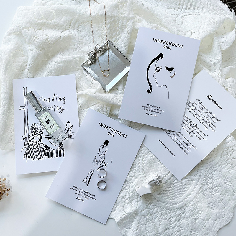 Simple line English card set of 4