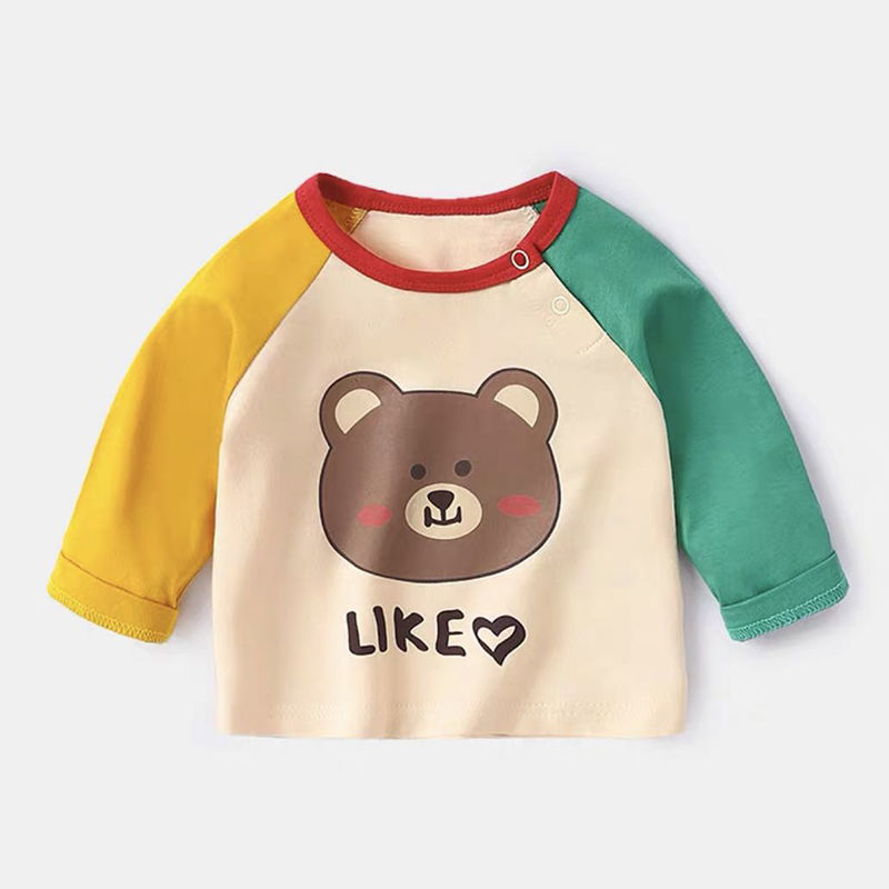 赤ちゃんの春と秋のtシャツの長袖の純綿はかわいいです。