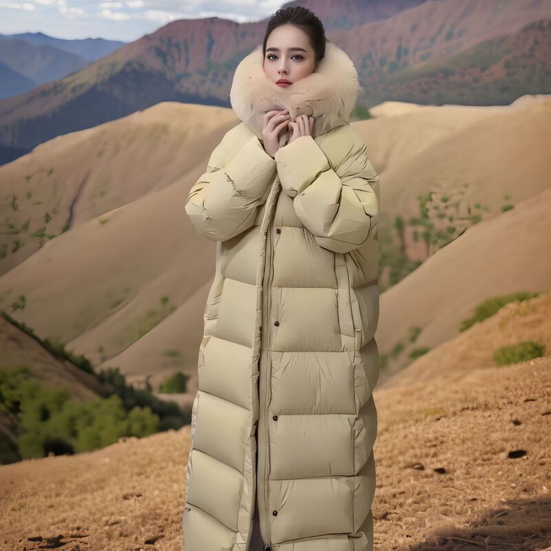 high quality Goose Down Jacket Fox Wool Collar Long Knee to Ankle Thickened Warm New Goose Down Jacket for Women