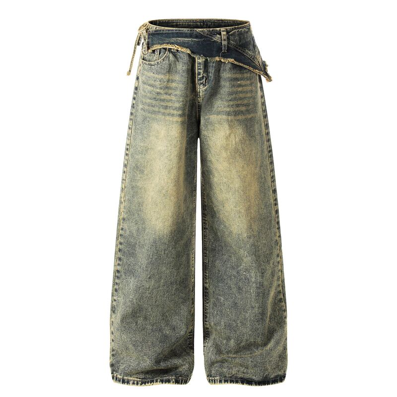 American High Street Retro Blue Straight-Leg Flared Jeans for Men and Women, Slimming Design Vibe Long Pants American High Street Retro Blue Straight-Leg Flared Jeans for Men and Women, Slimming Design Vibe Long Pants